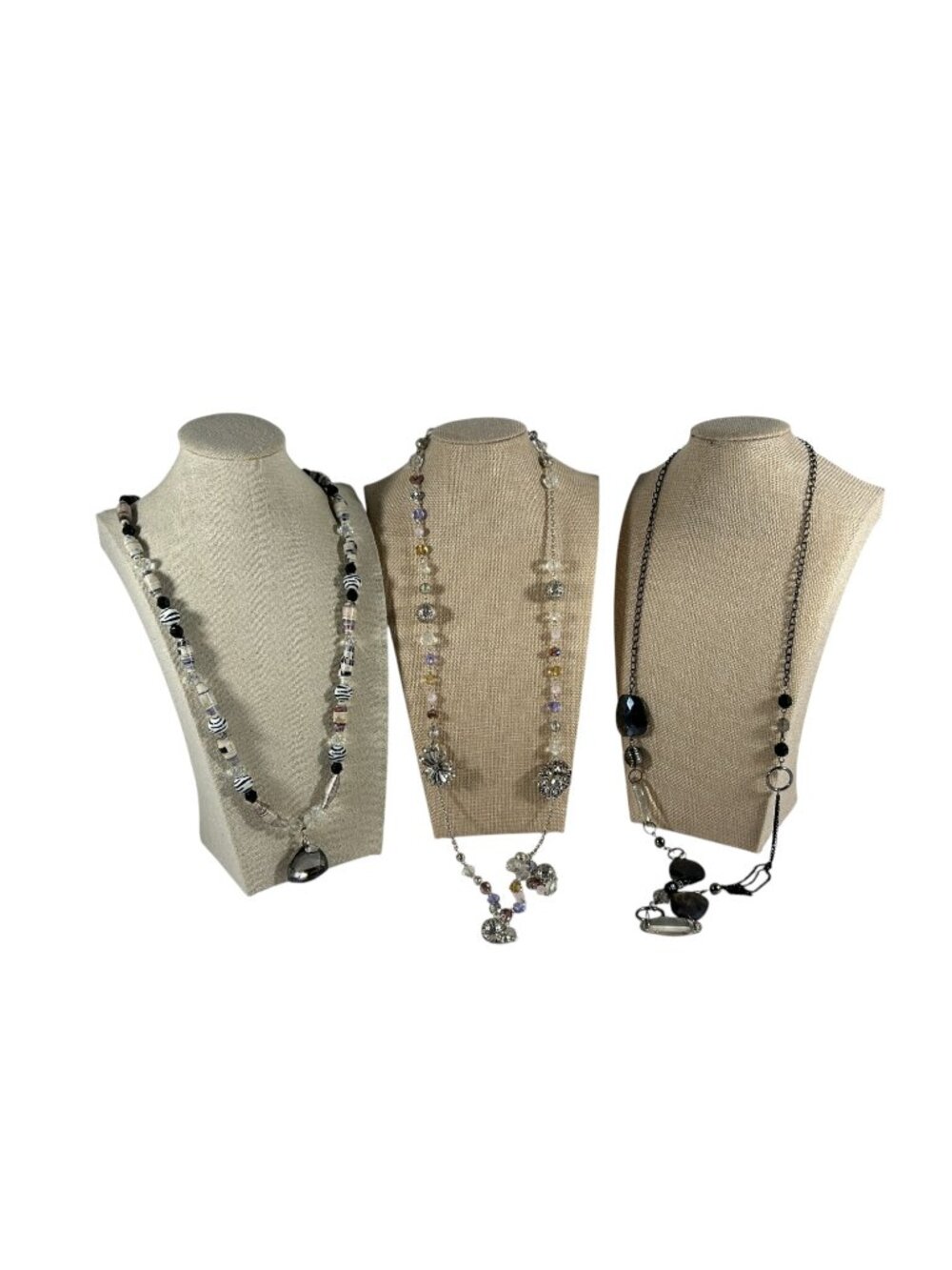 Lot 3 Zebra Paper Beaded Necklace Black Faceted Pendant Bohemian Jewelry